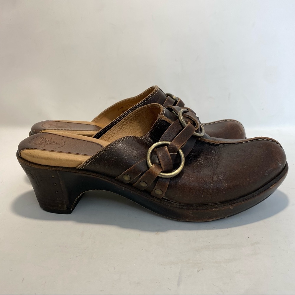 Frye Women’s 7.5 Brown Leather Cheryl Slip On Open Back Mule Clogs